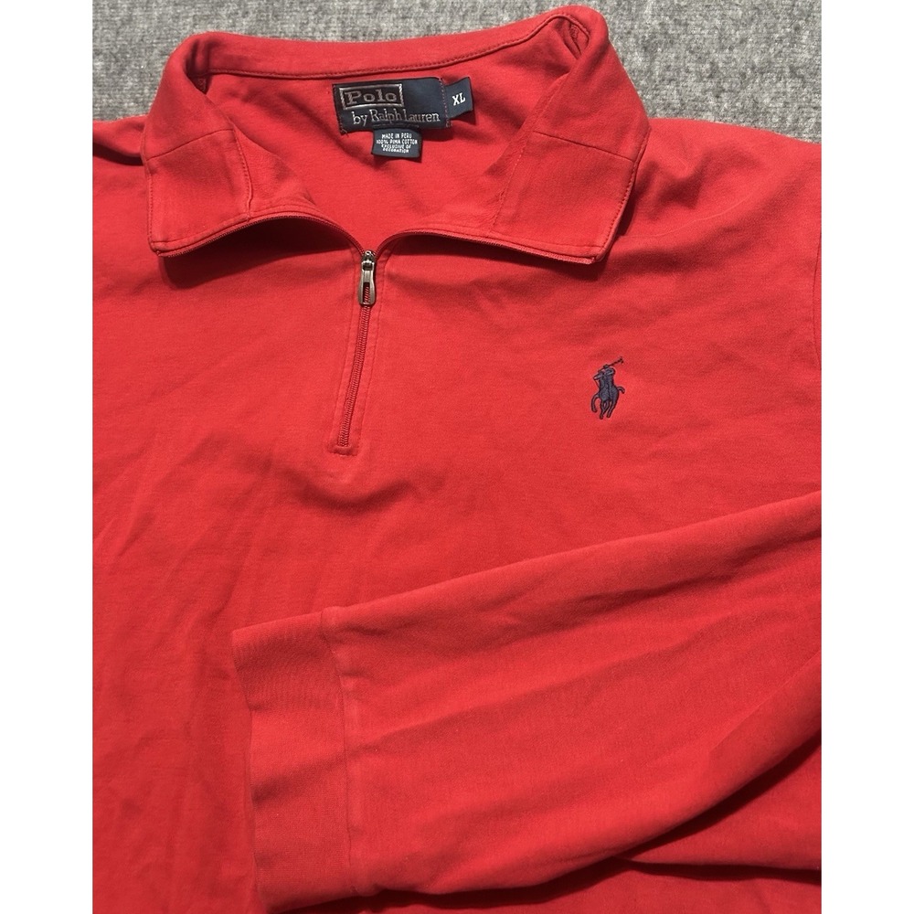 Polo Ralph Lauren Sweater Mens XL Red Pima Cotton Quarter Zip Pullover